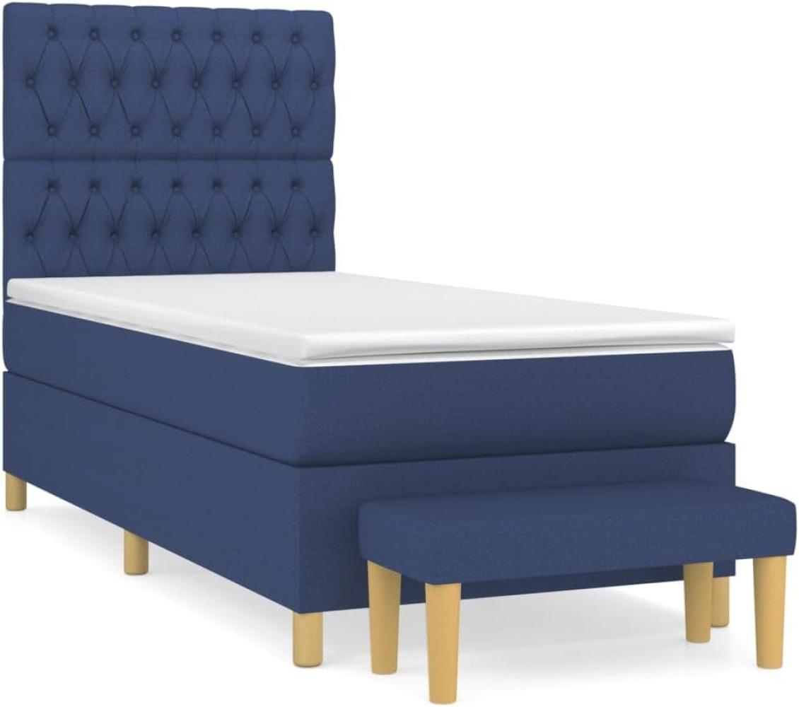 vidaXL Boxspringbett mit Matratze Blau 90x200 cm Stoff 3137371 Bild 1