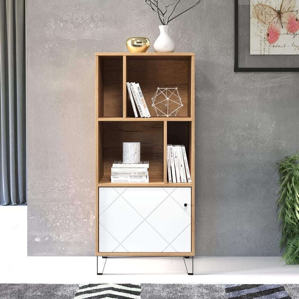 Lomadox Highboard TORINO-19, Wohnzimmer in Artisan Eiche Nb. mit weiß matt, B/H/T: 63/136/40 cm Bild 1