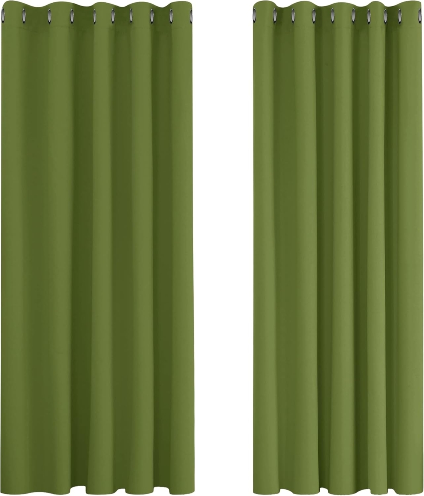 Deconovo Verdunkelungsvorhang Gardine Wohnzimmer Thermogardine Kälteschutz Ösen, 183x168 cm(HöhexBreite), Apfelgrün, 2er Set Bild 1