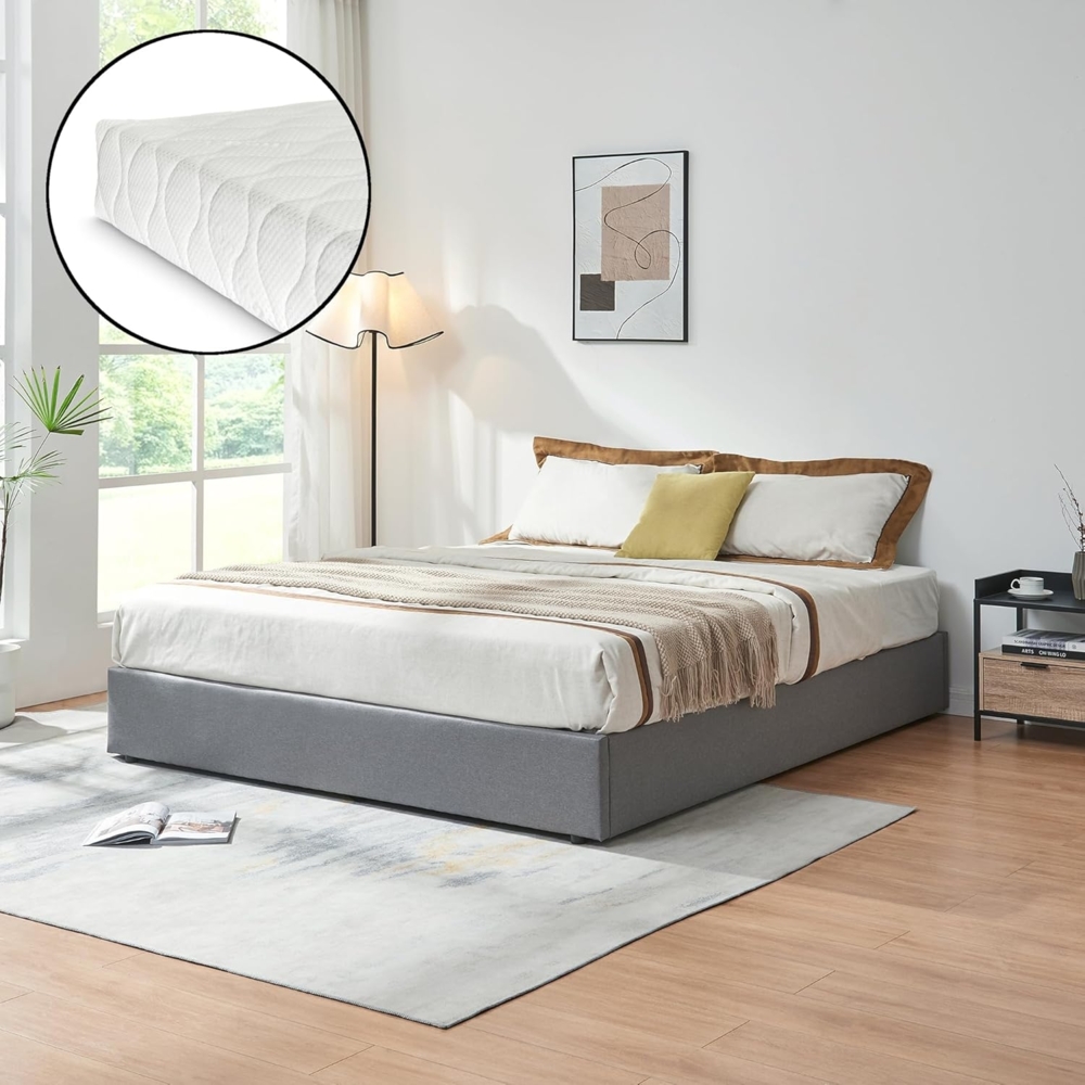 Polsterbett Nola mit Matratze 180x200 cm Leinen Grau [en. casa] Bild 1