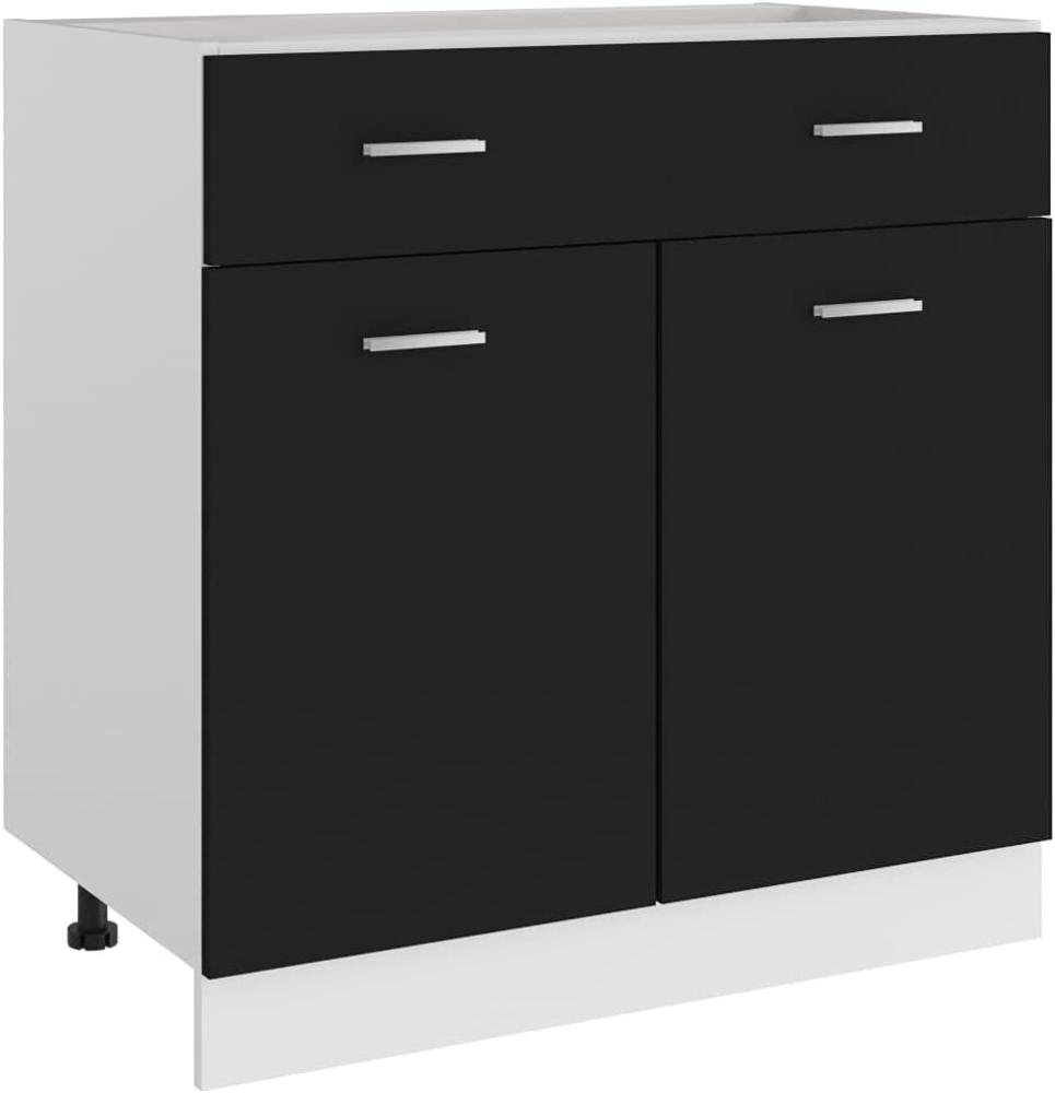 vidaXL Schubunterschrank mit 2 Regalböden 1 Schublade Schrank Küchenzeile Küchenmöbel Unterschrank Küchenschrank Schwarz 80x46x81,5cm Holzwerkstoff Bild 1