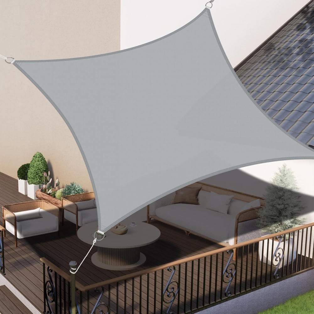 LOVE STORY Sonnensegel Wasserdicht 2x2 m Quadrat PES Polyester Sonnenschutz Windschutz Balkon Terrasse 95% UV-Schut,für Balkon Garten,Hellgrau Bild 1