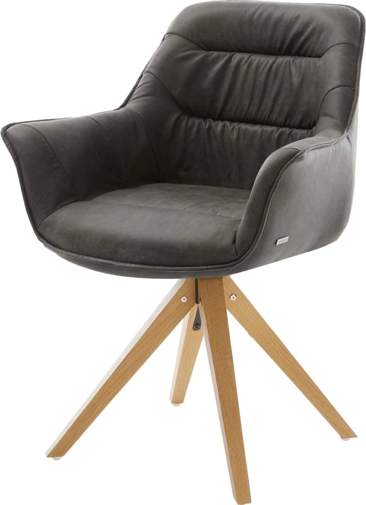 Esszimmerstuhl Kaira-Flex Mikrofaser Anthrazit Vintage Holzgestell kantig Natur Bild 1