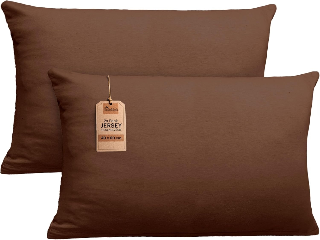 NatureMark 2er Pack Jersey Kissenbezug Kissenhülle Kissenbezüge Seitenschläferkissen Nackenkissen viele Größen und Farben ÖKO-TEX (40x60 cm (Nackenkissen geeignet), Schoko braun) Bild 1