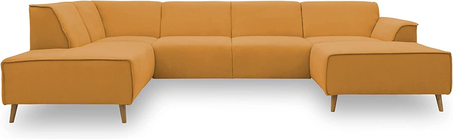 DOMO Collection Jules Wohnlandschaft, Skandinavisches Sofa mit Federkern, Couch in U-Form, gelb, 191x333x159 cm Bild 1