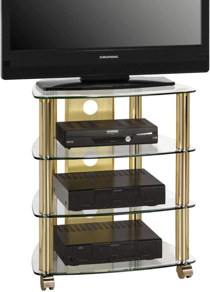 TV-und HiFi- Rack aus Messing - Klarglas mit Rollen, 600 x 720 x 465 mm Bild 1