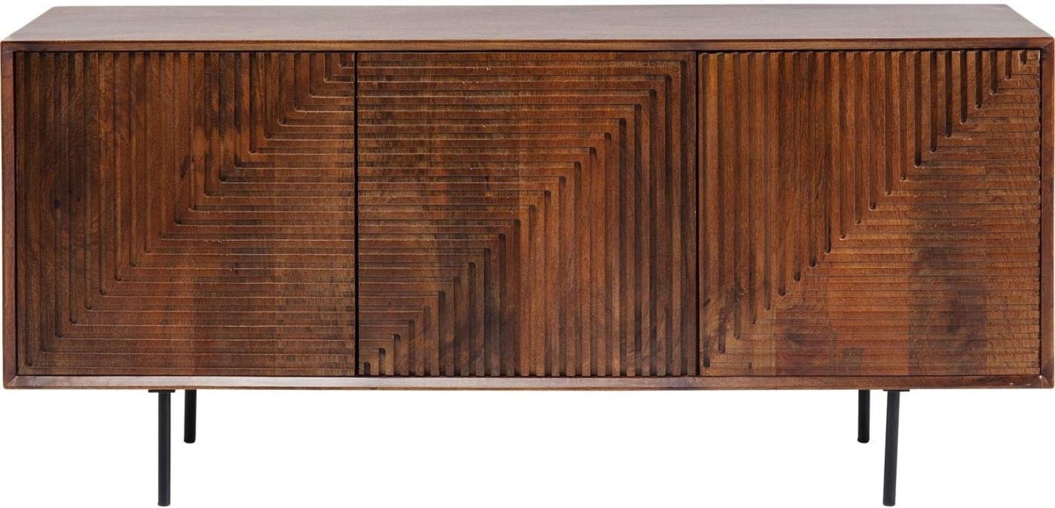 Kare Design Sideboard Grooves, edles Echtholz Sideboard in Braun mit eingekerbten Ornamenten an der Front, breite Kommode mit 3 Schüben, 2 große Fachböden (H/B/T) 79 x 164 x 40 cm Bild 1