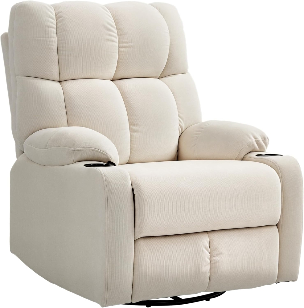 HOMCOM Relaxsessel Fernsehsessel mit Liegefunktion, Schaukelfunktion (Drehbar TV-Sessel mit Fußstütze, 1-St, Taschenfederkern, Becherhalter), für Wohnzimmer, Beige Bild 1