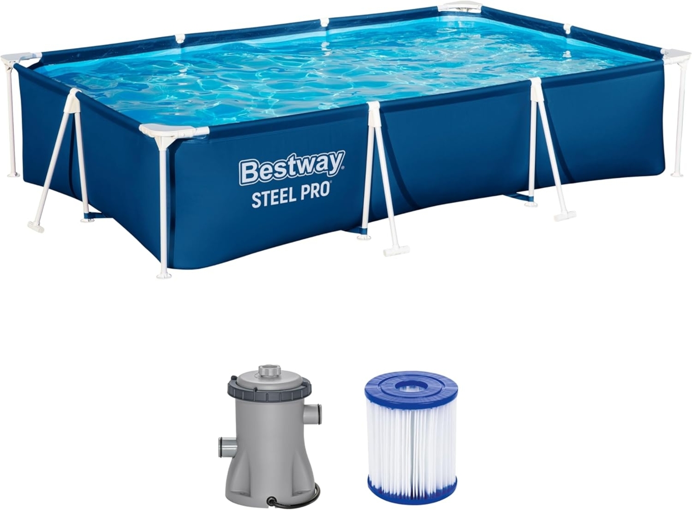 Steel Pro™ Frame Pool Set mit Filterpumpe 300 x 201 x 66 cm, dunkelblau, eckig Bild 1