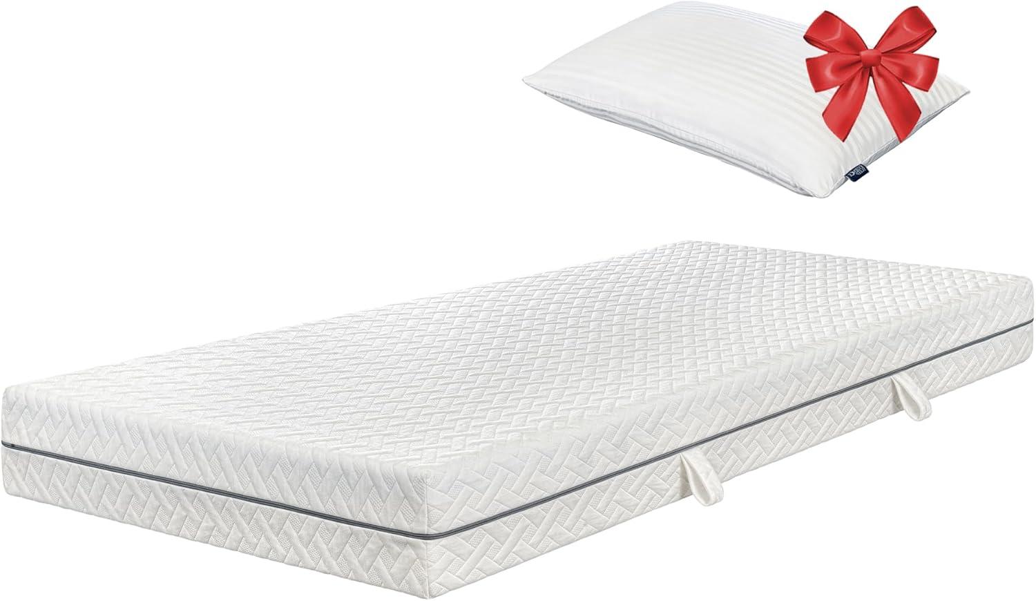 ESSENCE SLEEP Schaum Matratze - 100 x 200 x 18 cm, 2 in 1 Kaltschaummatratze, 7 Zonen Matratze mit 1 Kissen, H2, Rollmatratze – Atmungsaktiv Bequem und Langlebig, Öko-Tex Zertifiziert, Memory Foam Bild 1