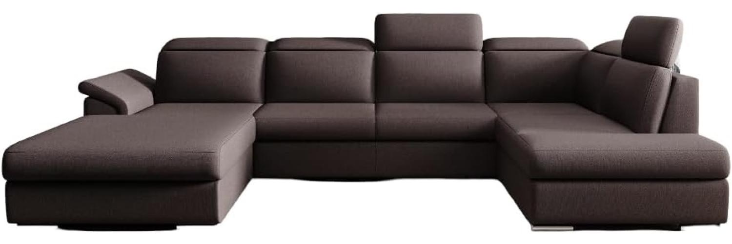 Designer Sofa Emiliano mit Schlaf- und Klappfunktion Stoff Dunkelbraun Links Bild 1