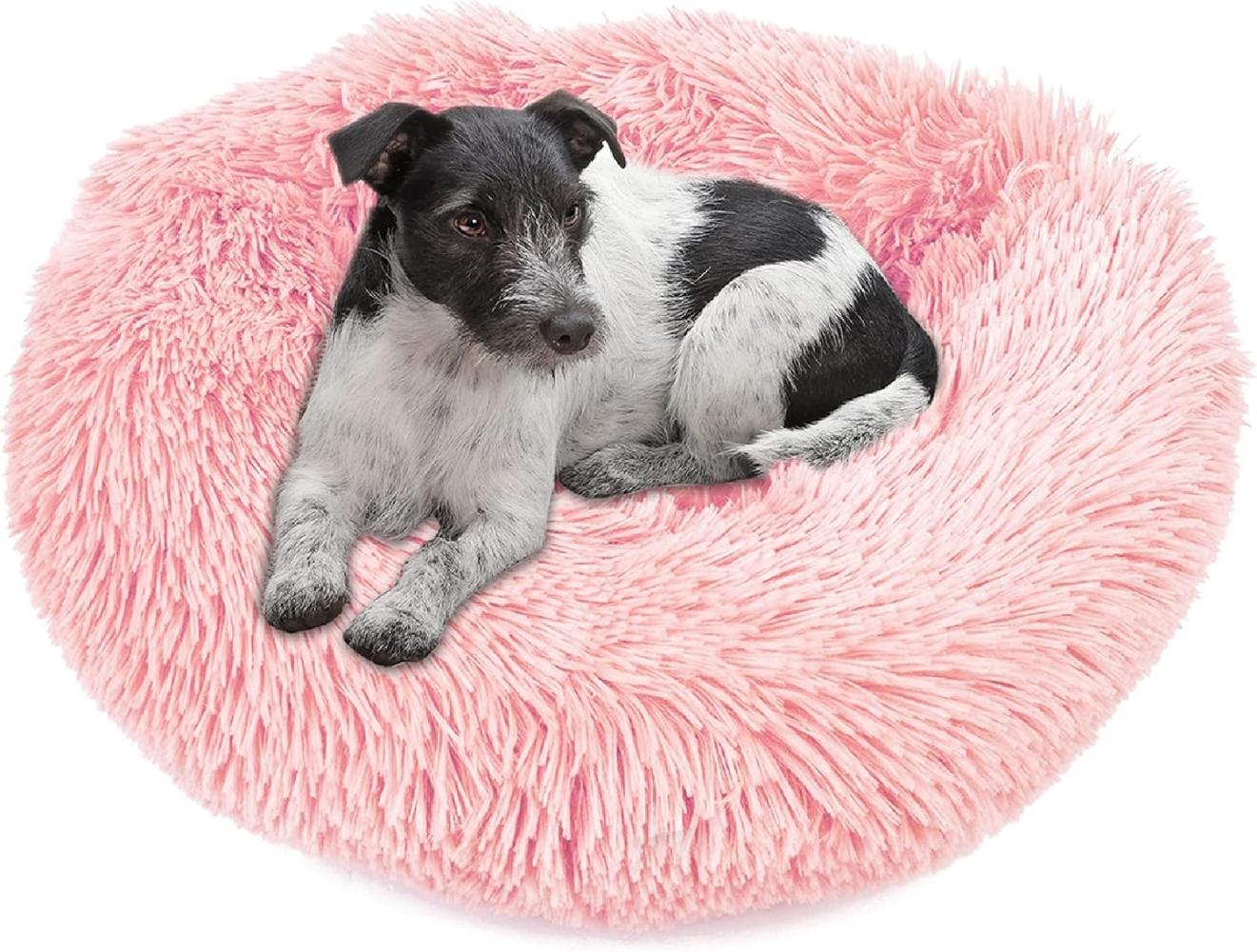 wuuhoo® Hundebett Fluffy Donut für kleine und mittelgroße Hunde - weich,, waschbar, für Hund oder Katze, flauschig, rosa, 60cm Bild 1