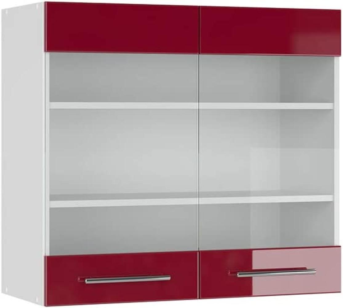 Vicco Küchenschrank Hängeschrank Unterschrank Küchenzeile Hochglanz Fame-Line (Bordeaux Hochglanz, Hängeglasschrank 80 cm) Bild 1