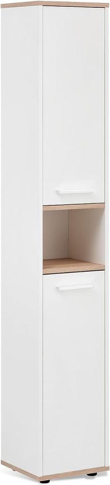 BadeDu ARC Hochschrank 30 cm, Weiß/Braun hell Bild 1