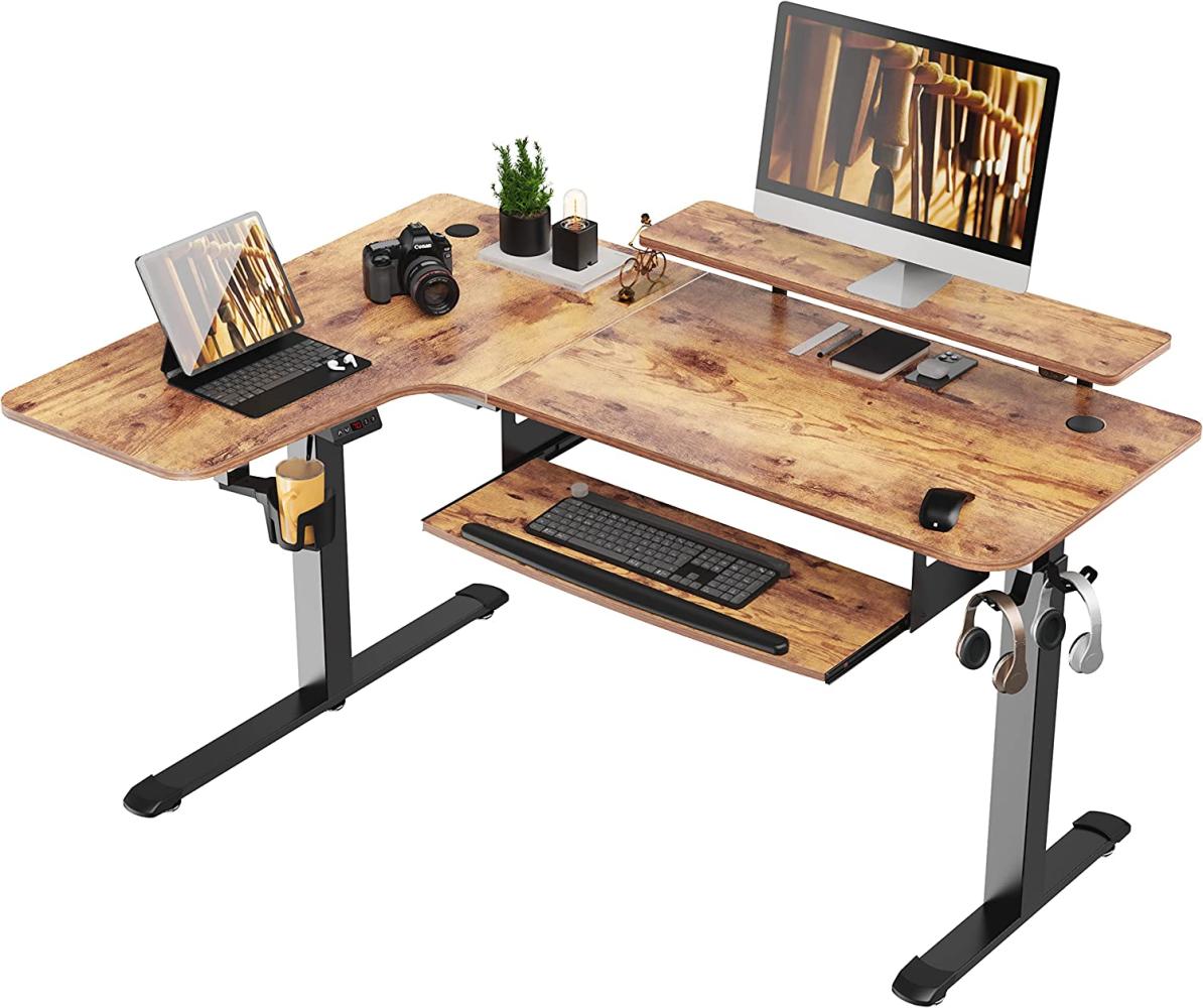 EUREKA ERGONOMIC Höhenverstellbarer Schreibtisch 155×110cm Schreibtisch Höhenverstellbar Elektrisch Großer Gaming Tisch L-Form Doppelmotor Rechts Eck Tisch mit Kabelmanagement und Memory Funktion Bild 1