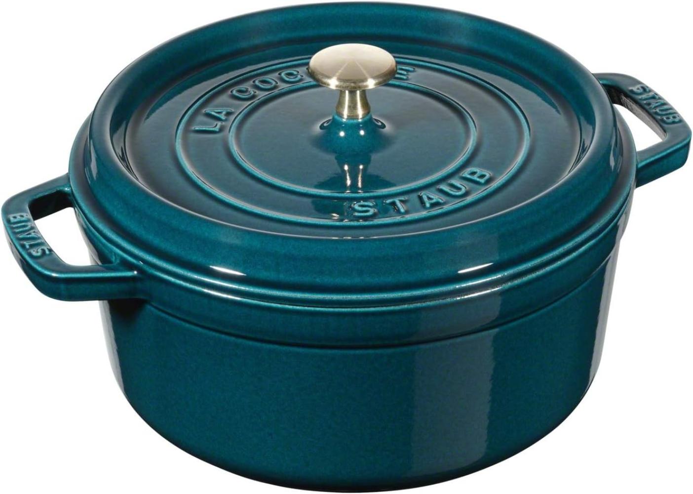 STAUB Gusseisen Bräter/Cocotte, Rund 20 cm, 2,24 L, Aromaregen Funktion, Für alle Herdarten geeignet, La Mer Bild 1