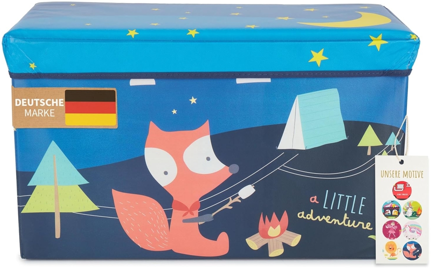 Große Spielzeug- und Staubox sowie Sitzbank fürs Kinderzimmer, Pfadfinder Camp, 60 x 30 x 35 cm, von Bieco Bild 1