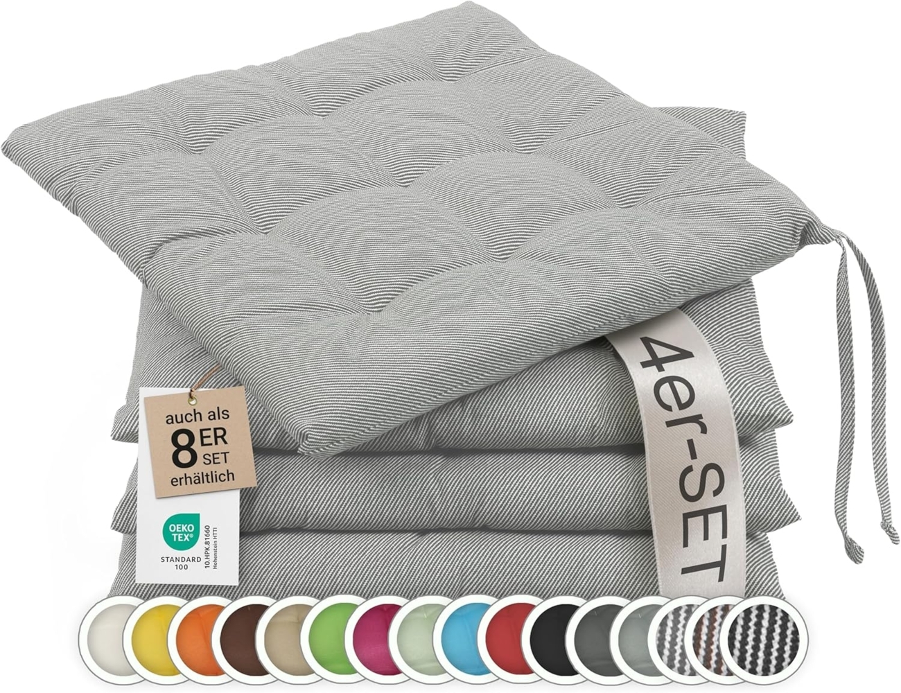 ZOLLNER Stuhlkissen, 40 x 40 x 3 cm, mit Bindebänder, für Indoor und Outdoor Bild 1