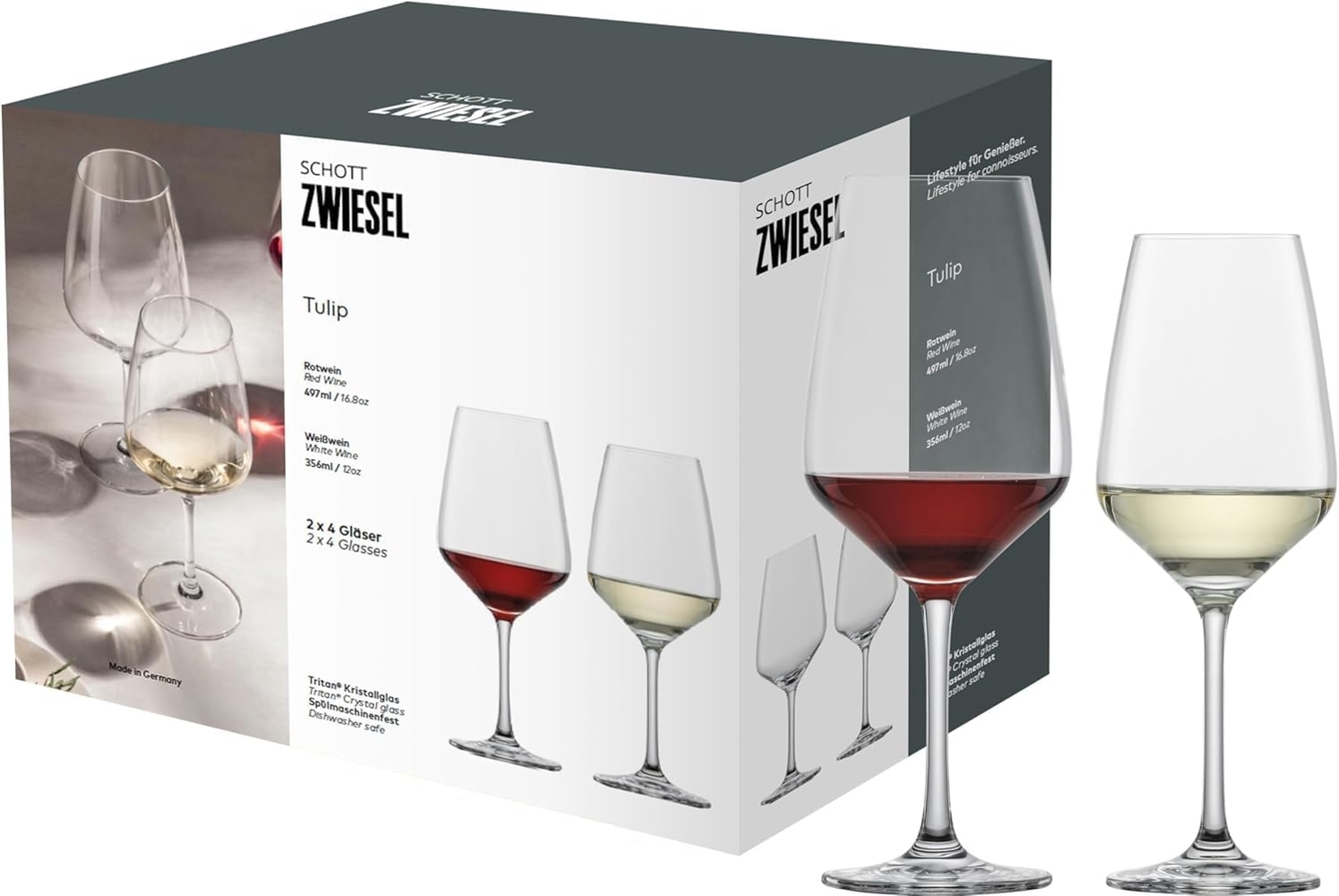 Schott Zwiesel 8er Gläserset Tulip, jeweils 4 Weißweingläser und Rotweingläser im Set, spülmaschinenfeste Tritan-Kristallgläser, Made in Germany (Art.-Nr. 124094) Bild 1