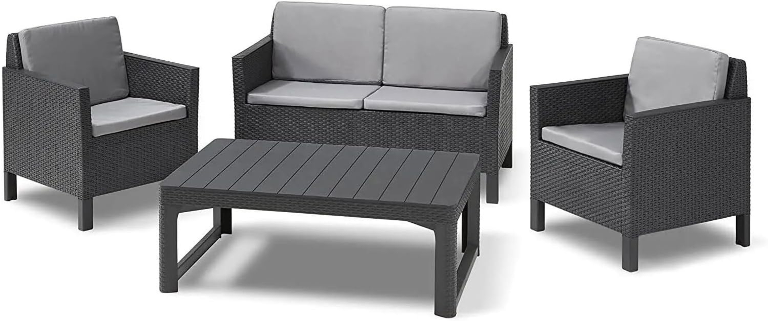 Allibert Balkon und Garten Lounge-Set "Chicago" mit höhenverstellbarem Tisch, graphit,2-Sitzer-Sofa, 2 Sessel und Tisch Bild 1