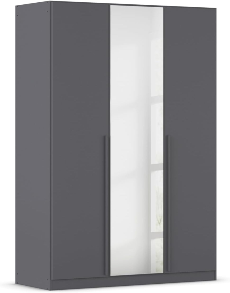 rauch Kleiderschrank Alba, Drehtürenschrank, Garderobenschrank, 3-türig, mit Spiegel, mit 2 Kleiderstangen und 2 Einlegeböden, Farbe Grau metallic, Schwarz, Griffstange Grau metallic, Schwarz, 136x197x56cm Bild 1