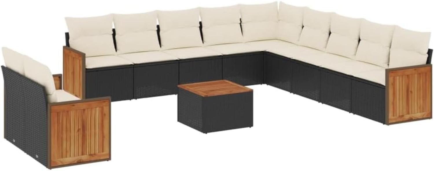 vidaXL 12-tlg. Garten-Sofagarnitur mit Kissen Schwarz Poly Rattan 3260215 Bild 1