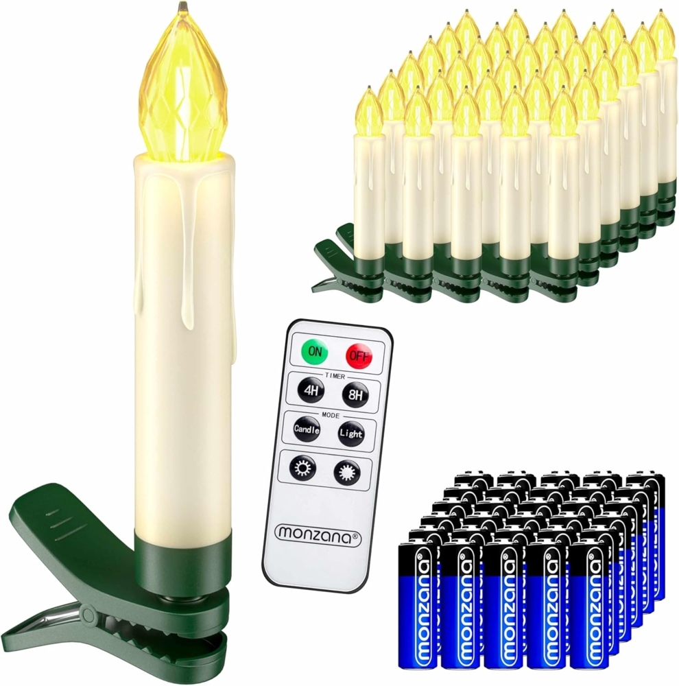 DEUBA Weihnachtsbaumkerzen Kabellos LED mit Batterie Fernbedienung Dimmbar Flackern Timer Christbaumkerzen Weihnachtskerzen Bild 1