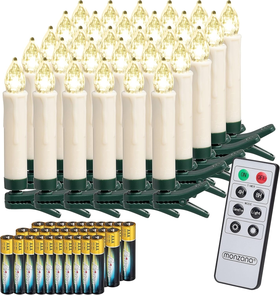 DEUBA Weihnachtsbaumkerzen Kabellos LED mit Batterie Fernbedienung Dimmbar Flackern Timer Christbaumkerzen Weihnachtskerzen Bild 1