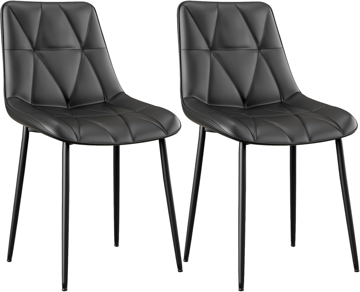 Clevich Esszimmerstühle 2er Set, Bis 200 kg, PU Polsterstuhl, Metallbeine, Stabil, Komfortabel, Einfache Montage, Küchenstühle 81 x 57 x 50CM (Schwarz, 2 Stück) Bild 1
