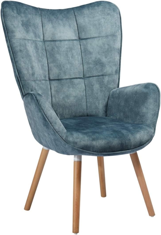 MEUBLE COSY Sessel Lounge Relaxstuhl Polstersessel Lesesessel Armlehnstuhl Stuhl mit Rückenlehne Massivholz Stoff Kissen Blau, Bogdan Blue Wood Leg Bild 1