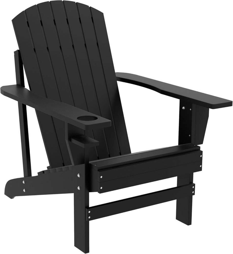 Outsunny Gartenstuhl Adirondack-Gartenstuhl mit Becherhalter (Balkonstuhl, 1 St), Massivholz Schwarz 72 x 94 x 93 cm Bild 1