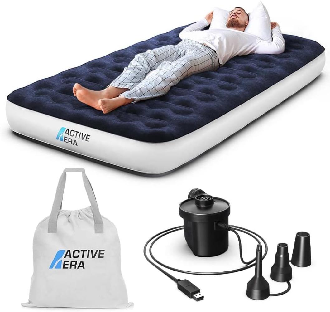 Active Era Luxus Camping Einzel Luftbett mit elektrischer Luftpumpe - Luftmatratze für 1 Person mit tragbarer Akku Luftpumpe, USB Ladekabel und Tragetasche - 99 x 203 x 22 cm Bild 1