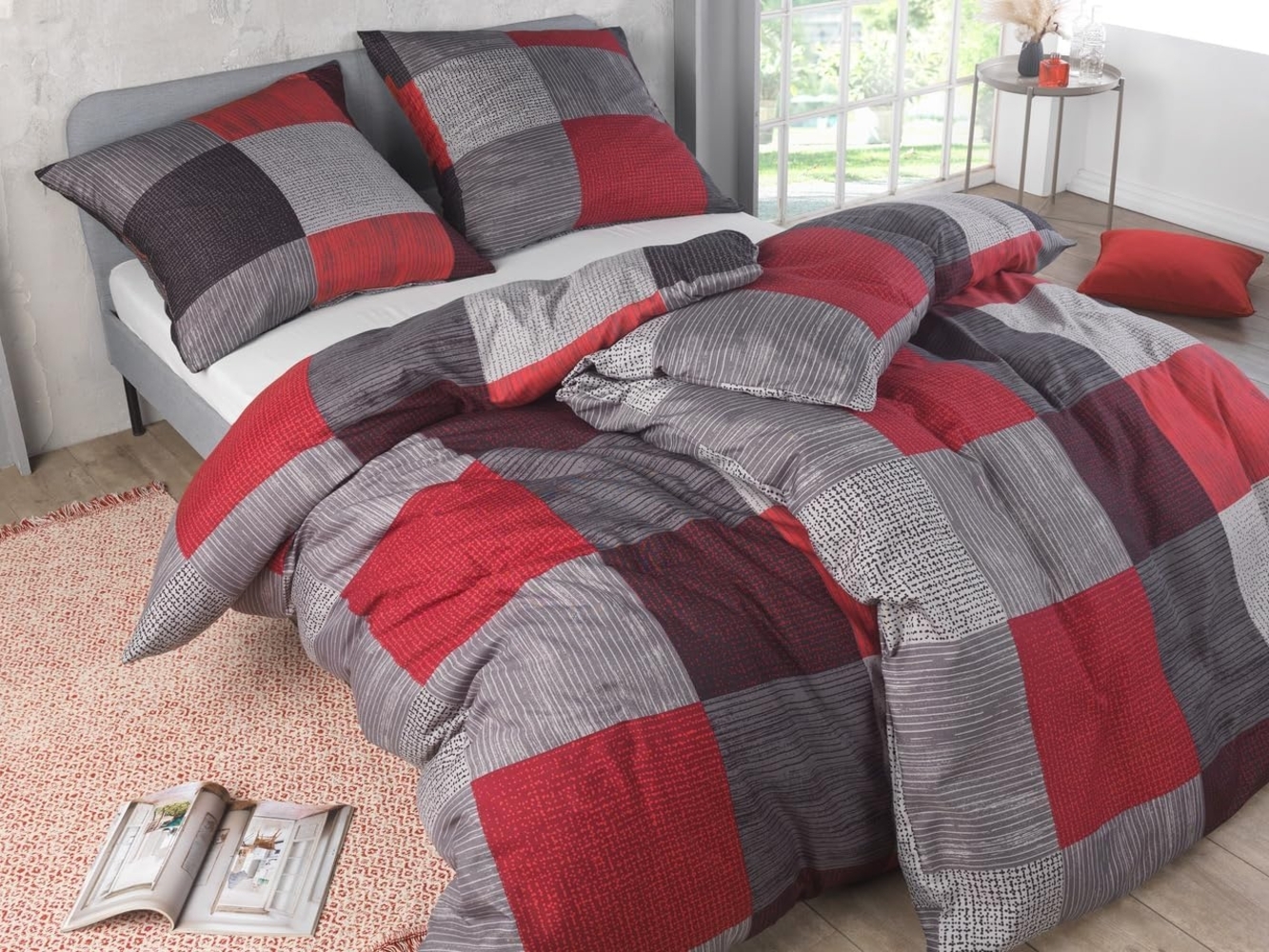Kuscheli Bettwäsche 2x 135x200 + 2x 80x80 cm atmungsaktiver Bettbezug, moderne Designs, Mikrofaser, 4 teilig, Für Allergiker geeignet, pflegeleicht, angenehm weicher Stoff Bild 1