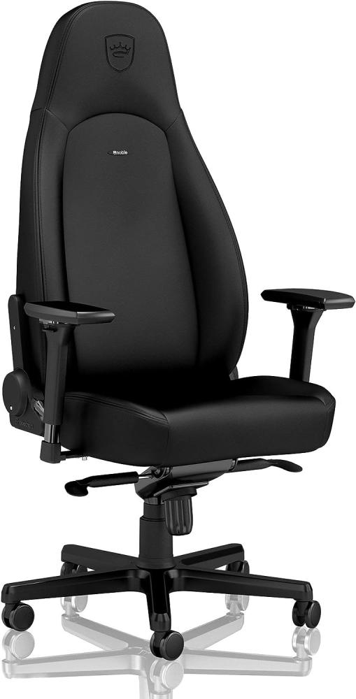 noblechairs ICON Gaming Stuhl Schwarz/Platinweiß - Ergonomischer Bürostuhl 150 kg Belastbarkeit - Drehstuhl mit Rollen - Gaming PC Stuhl PU-Kunstleder - Office Chair Ergonomic - Inklusive Kissen Bild 1