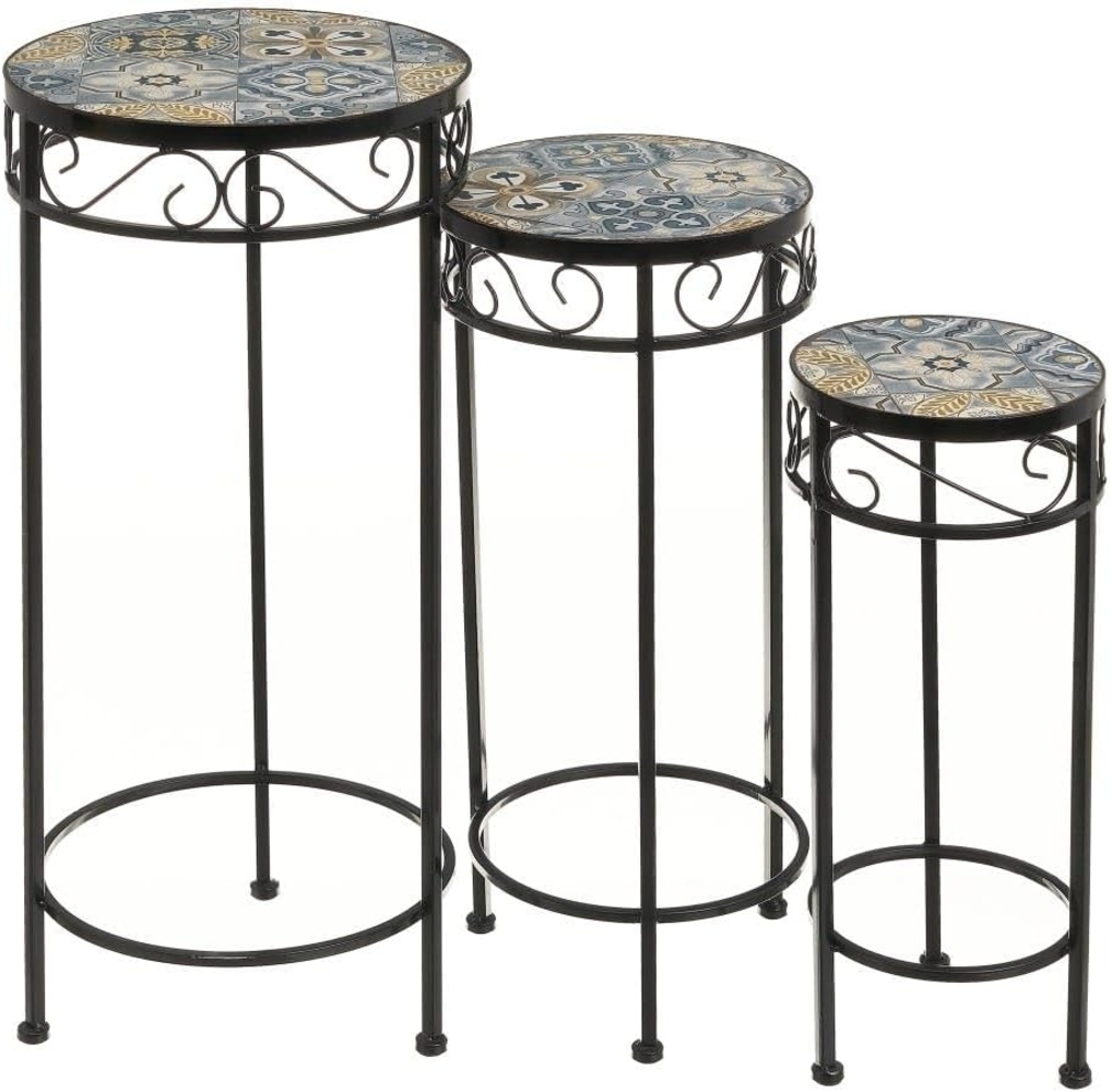 Set mit 3 Beistelltischen aus Metall in Schwarz Bild 1