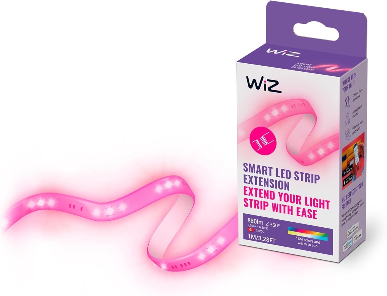 WiZ Tunable White and Color Lightstrip 1m Verlängerung (880 lm), LED Streifen mit 16 Mio. Farben oder warm- bis kaltweißem dimmbarem Licht, smarte Lichtsteuerung über WLAN per Stimme/App Bild 1