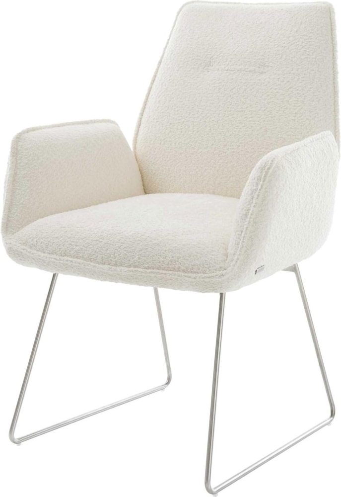 Esszimmerstuhl Zoa-Flex Bouclé Weiß Kufengestell Edelstahl Taschenfederkern Bild 1