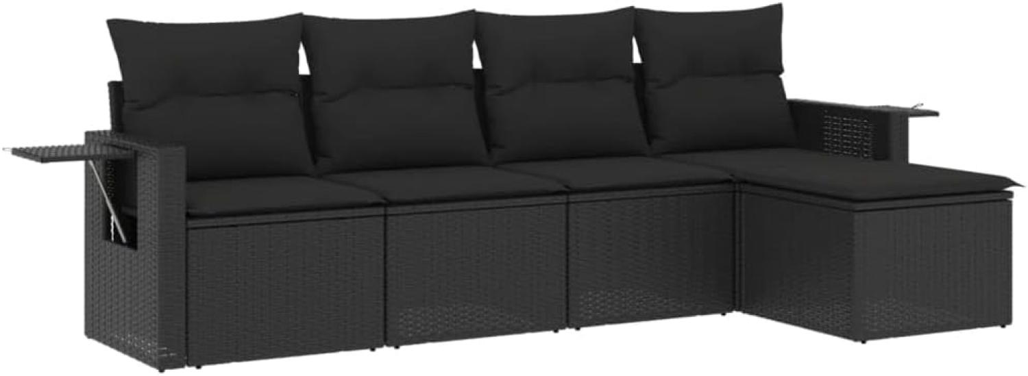 vidaXL 5-tlg. Garten-Sofagarnitur mit Kissen Schwarz Poly Rattan 3252422 Bild 1