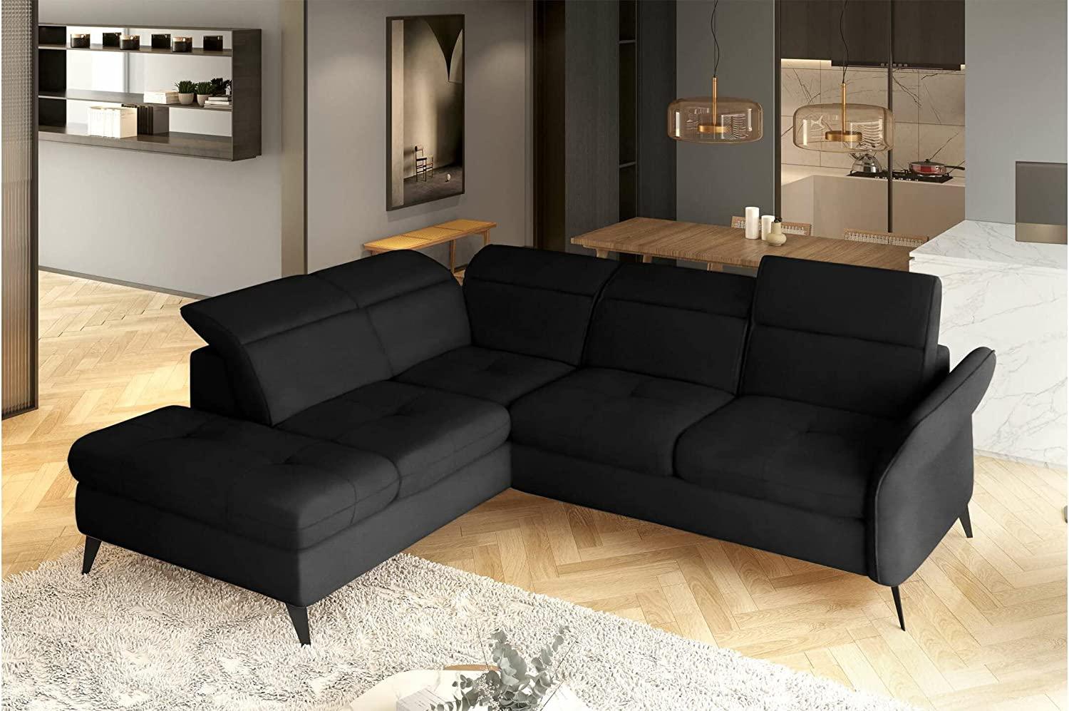 Stylefy Valentino Ecksofa Kunstleder CAYENNE Schwarz Links mit Schlaffunktion Bild 1