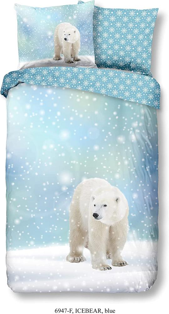 good morning Flanell Bettwäsche 2 teilig Bettbezug 140 x 220 cm Kopfkissenbezug 60 x 70 cm Icebear 6947. 20. 01 Blue Bild 1