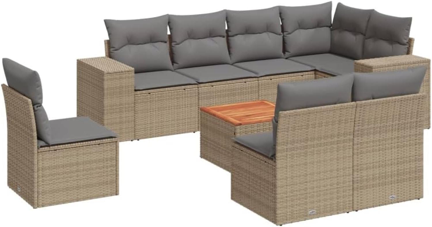 vidaXL 9-tlg. Garten-Sofagarnitur mit Kissen Beige Poly Rattan 3225485 Bild 1