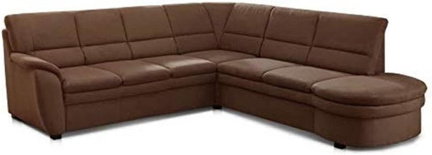 Cavadore Ecksofa Gingle mit Ottomane rechts / Schlafsofa mit Federkern, Relaxfunktion, Stauraum und hochwertigem Mikrofaser-Bezug in Wildlederoptik / Klassisches Design / 260 x 89 x 240 / Braun Bild 1