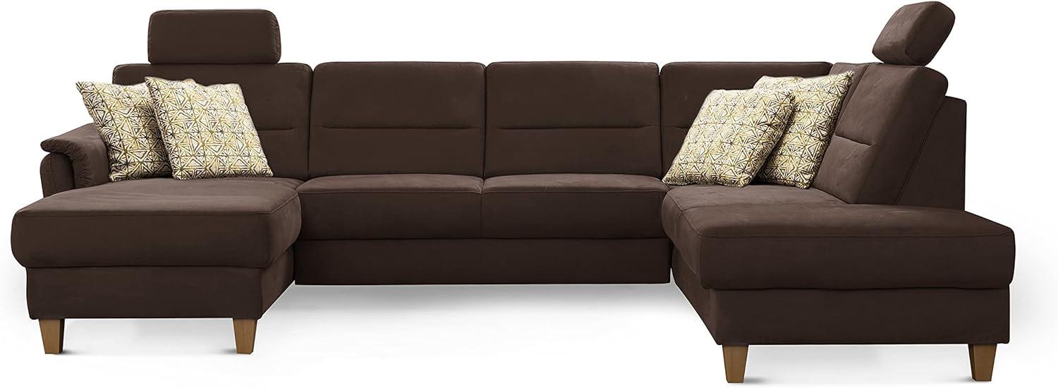 CAVADORE Wohnlandschaft Palera / Federkern-Sofa in U-Form mit 2 Kopfstützen / 314 x 89 x 212 / Mikrofaser, Braun Bild 1