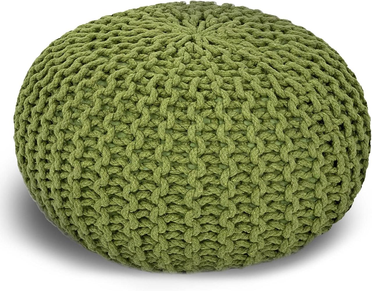 casamia Pouf Ø 55 o. 45 cm Sitzpouf Strickhocker Sitzpouf Bodenkissen nachhaltig Grobstrick Optik Größe ø 55 cm, Farbe grün Bild 1