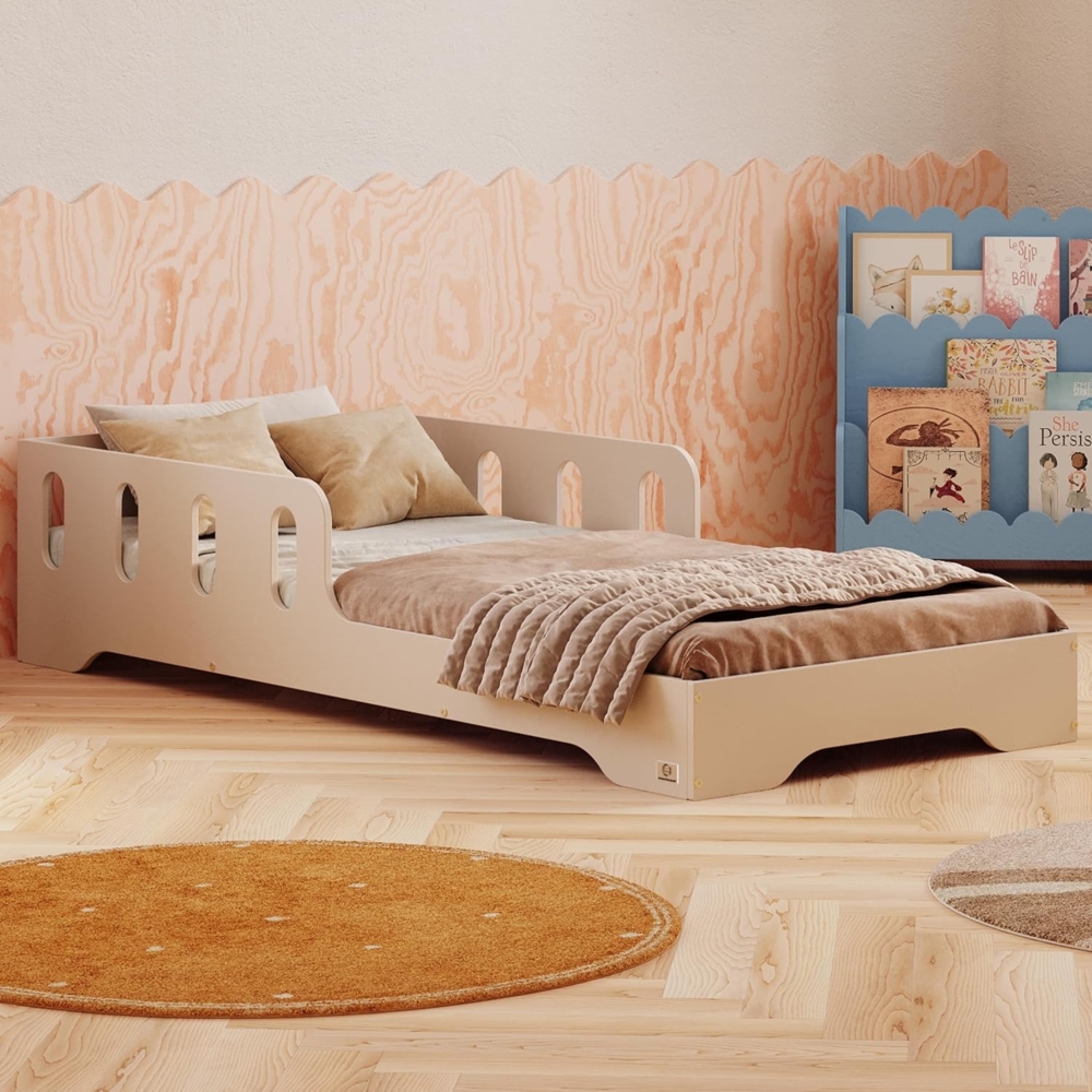 smartwood Kinderbett 80x160 cm in Kaschmir - Montessori Bodenbett mit Rausfallschutz & Lattenrost - Aus handbemaltem Sperrholz - Sicher für Jungen und Mädchen - Einfache Montage - TILA 6 Bild 1