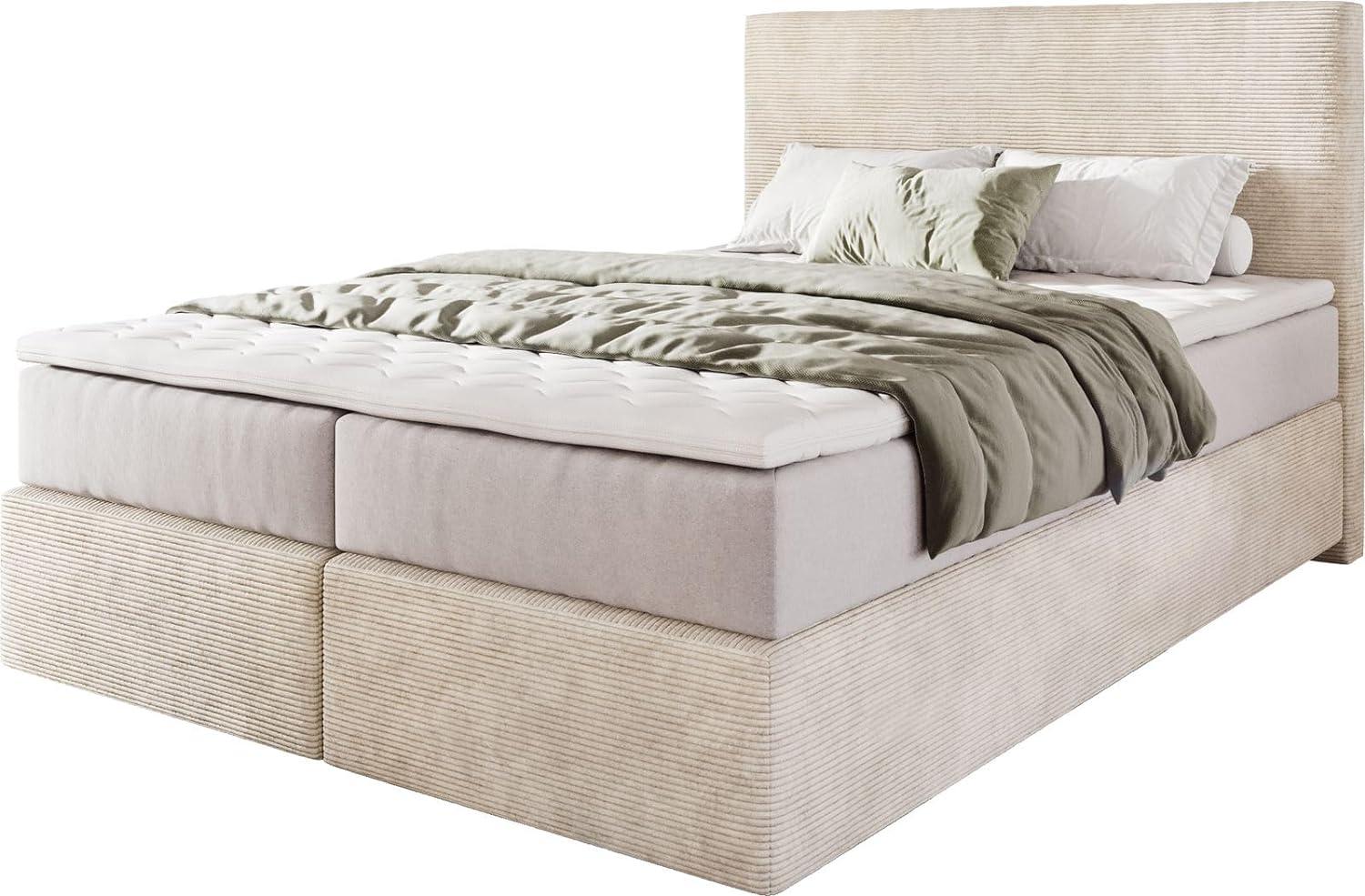 Boxspringbett Dream-Well 140x200 cm Cord Beige mit Taschenfederkernmatratze und Topper Visco Bild 1