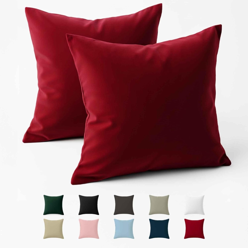 Kissenbezug 50x50 Baumwolle Renforcé (2er-Set) - Burgunderrot - Dicht gewebt mit 57 Fäden/cm² - Kissenhülle 50x50 cm - Oeko Tex Zertifiziert - Dreamzie Bild 1