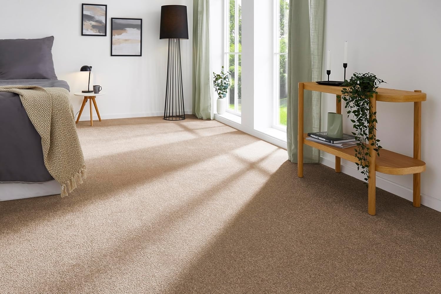 andiamo Teppichboden Izmir für Wohnzimmer und Kinderzimmer - Teppichboden Meterware zum Verlegen - Teppichbelag mit hoher Trittschalldämmung - weicher Teppichboden 400x500 cm Cappucino Bild 1