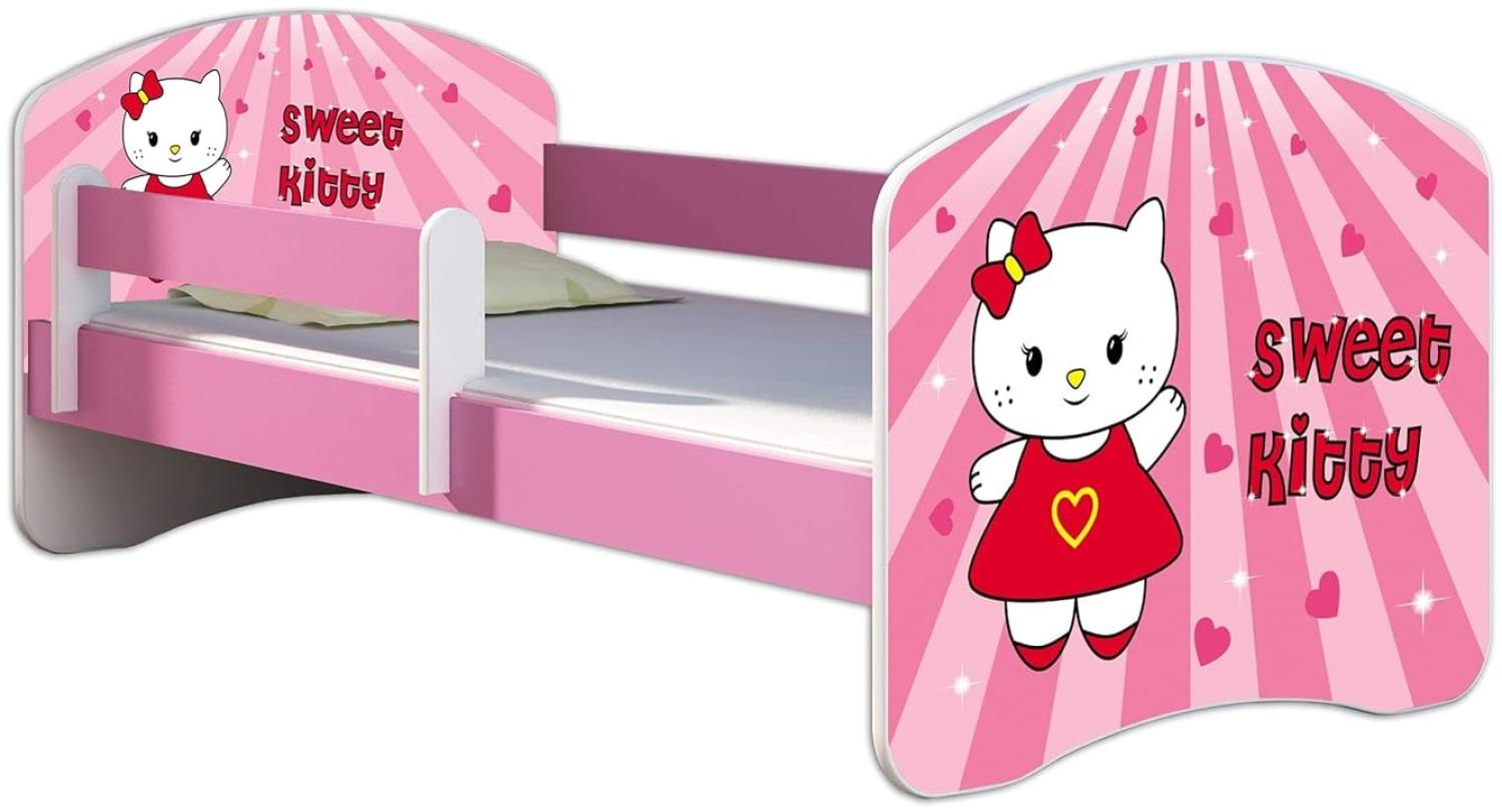 Kinderbett Jugendbett mit einer Schublade und Matratze Rausfallschutz Rosa 70 x 140 80 x 160 80 x 180 ACMA II (15 Sweet Kitty, 80 x 160 cm) Bild 1