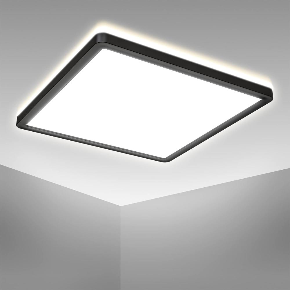 B.K.Licht Deckenleuchte ultra-flach LED Decken-Panel 29x29cm mit Backlicht schwarz - BKL1330, LED fest integriert, 4000K - Neutralweiß, 4000K Deckenlampe 230V 18W 2400lm Büro Küche Wohnzimmer Bad Bild 1